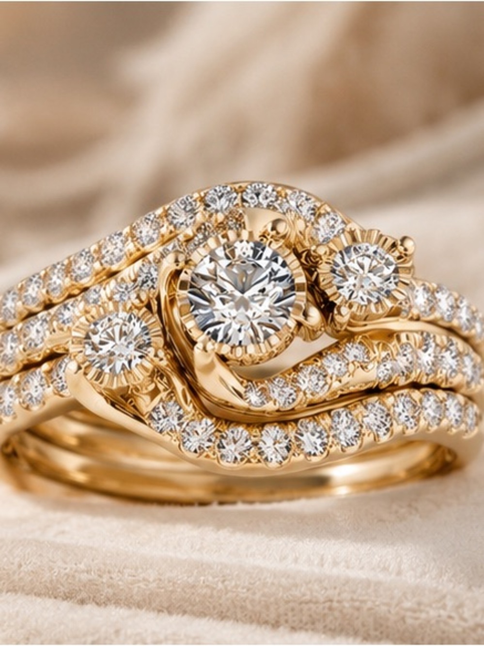 💦 Waterproof Vacation Ring Set Gold Swirl CZ Ring Stack